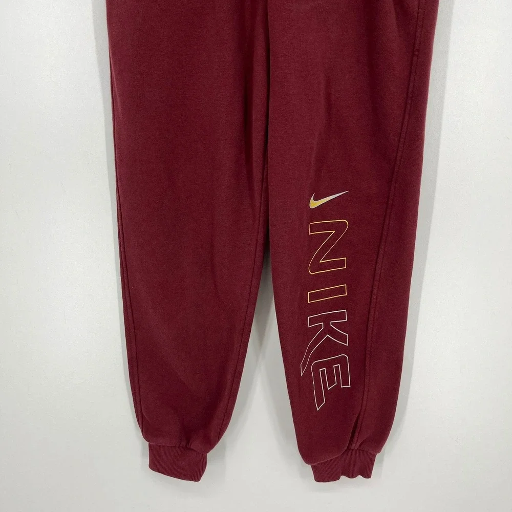 Nike Kids Maroon Fleece Jogger Sweatpants Large Vertical Logo Graphic Burgundy